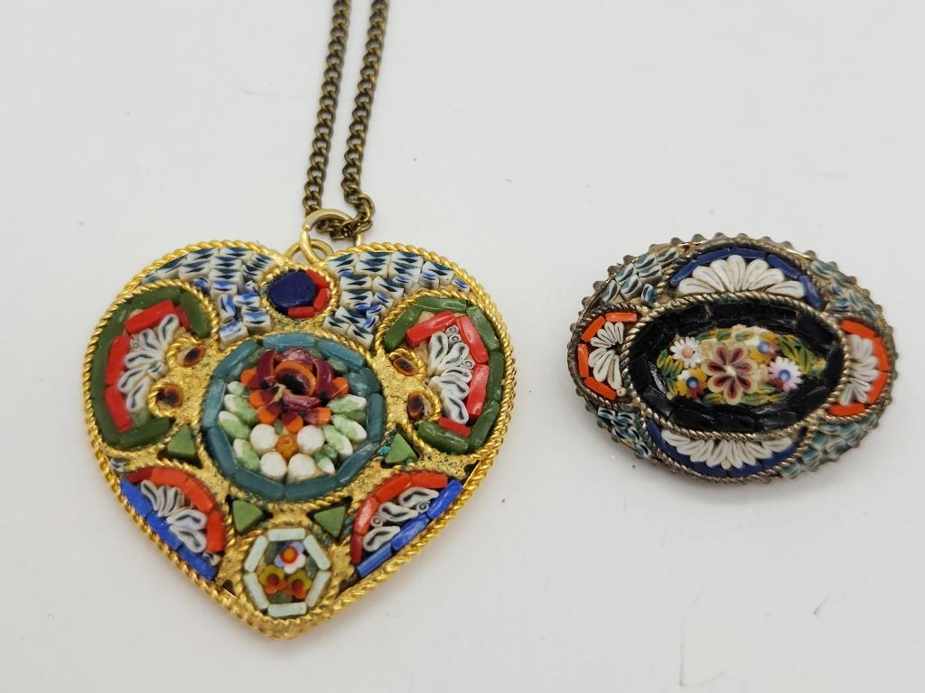 MICRO MOSAIC PENDANT AND BROOCH LOT (1 of 4)