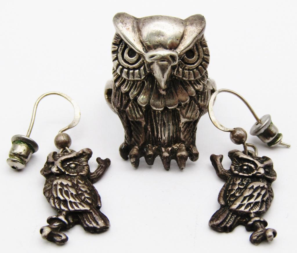 STERLING OWL RING & EARRING SET (1 of 5)