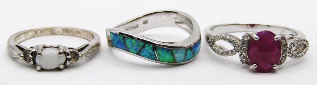 (3) FASHION STERLING RINGS - RUBY, OPALITE (1 of 5)