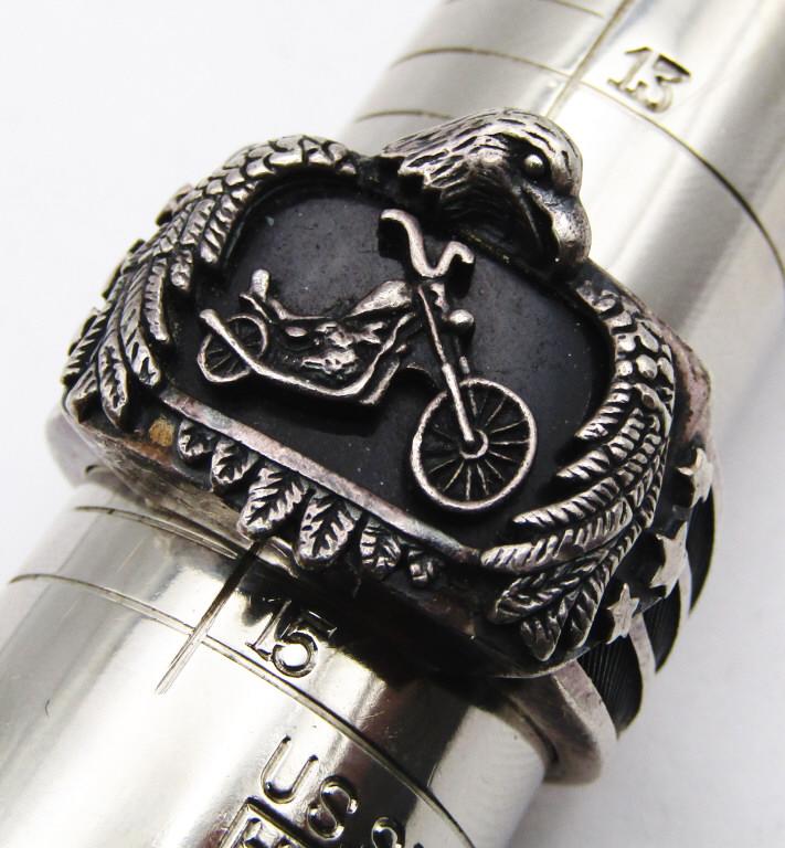RIDE HARD LIVE FREE STERLING BIKERS RING: SIZE 14 (13 DWT)