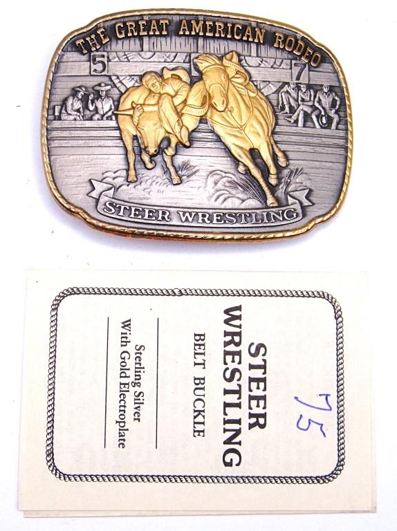 SOLID STERLING "RODEO" BELT BUCKLE STEER (1 of 3)