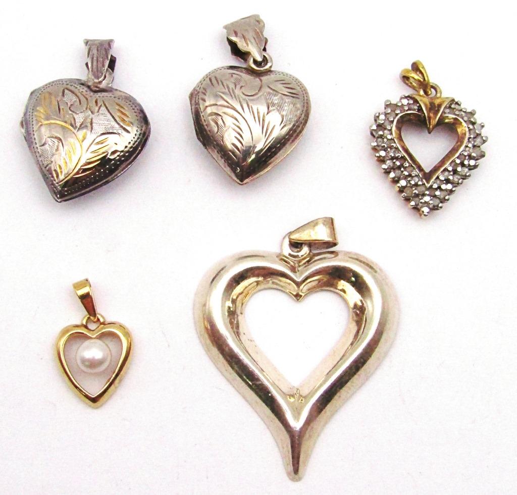 (5) HEART PENDANTS 925 STERLING: 12 DWT