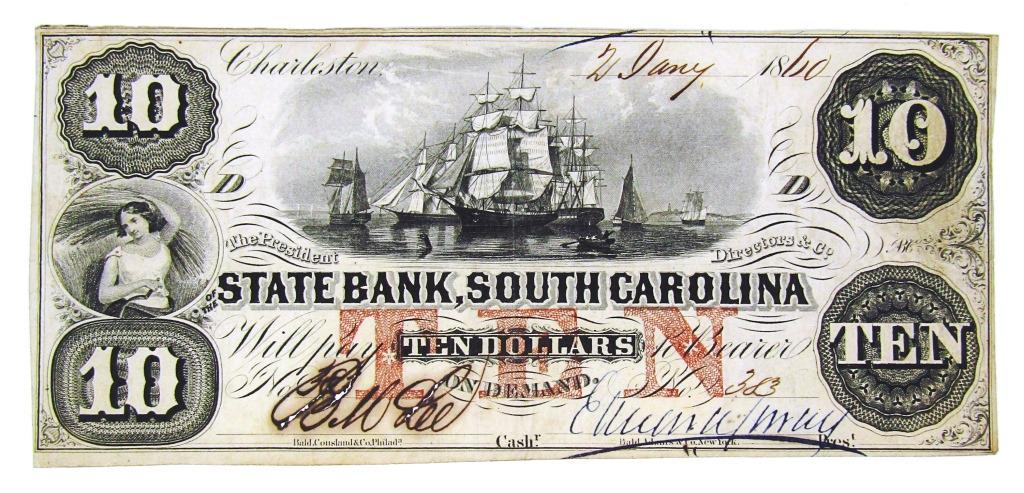 1860 $10 OBSOLETE NOTE SOUTH CAROLINA (1 of 2)