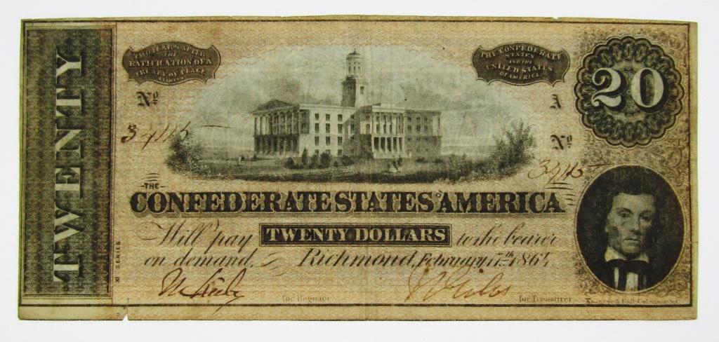 1864 $20 CONFEDERATE STATES of AMERICA (1 of 2)