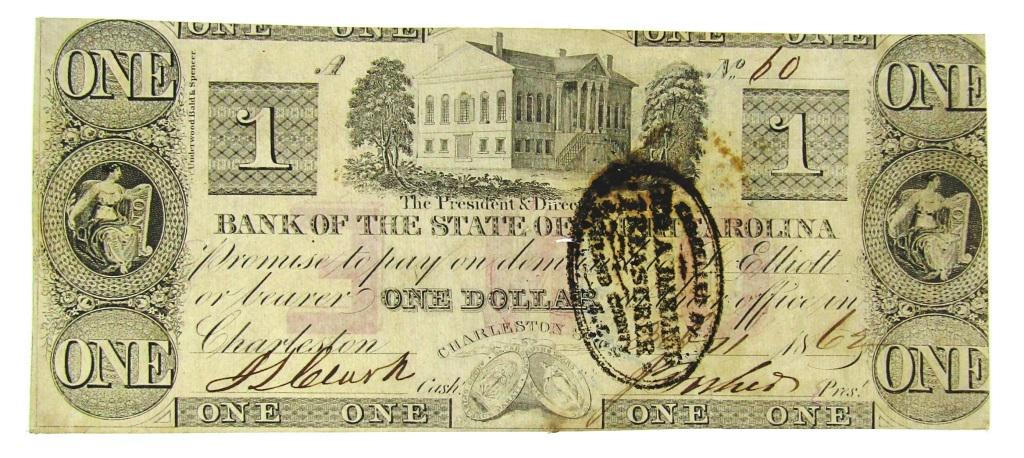 1862 $1 OBSOLETE NOTE SOUTH CAROLINA (1 of 2)