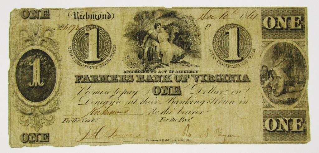 1861 $1 FARMERS BANK OF VIRGINIA NOTE (1 of 2)