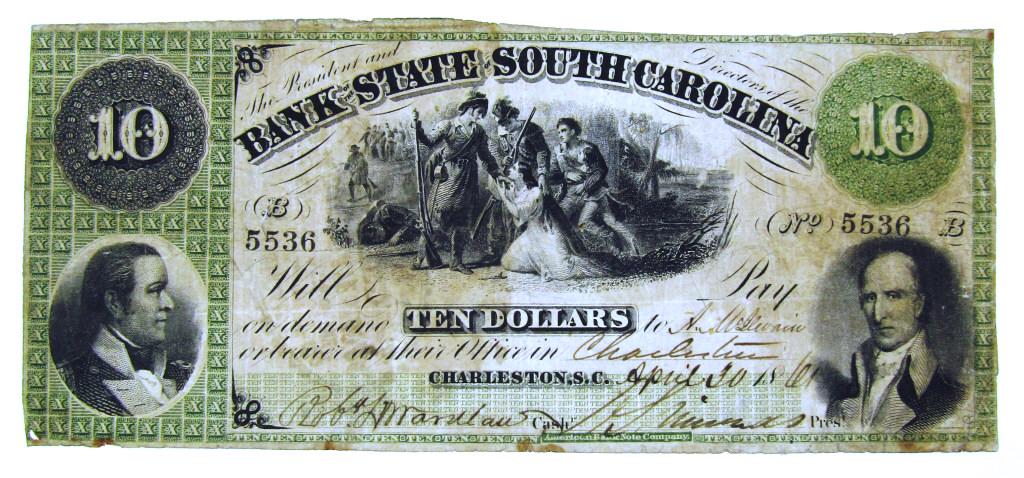 1861 $10 OBSOLETE NOTE SOUTH CAROLINA (1 of 2)