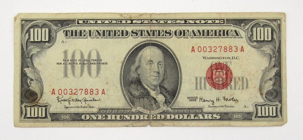 1966 $100 UNITED STATES NOTE - RED SEAL (1 of 2)