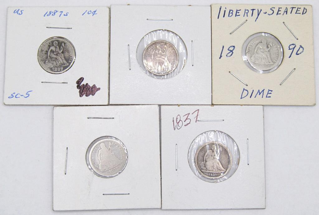 (5) SEATED SILVER DIMES - ALL DIFFERENT (1 of 7)