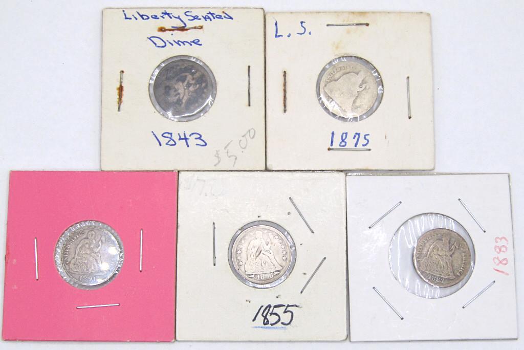 (5) SEATED SILVER DIMES - ALL DIFFERENT (1 of 7)