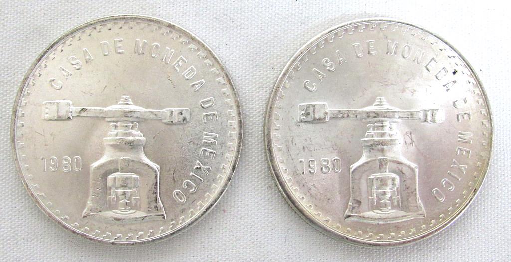 (2) 1980 MEXICO ONZA GEM UNC SILVER COIN (1 of 2)