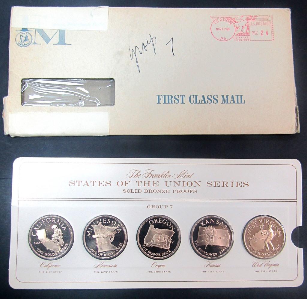 1969 Franklin Mint States of the Union: SOLID BRONZE PROOFS (5) GROUP 7