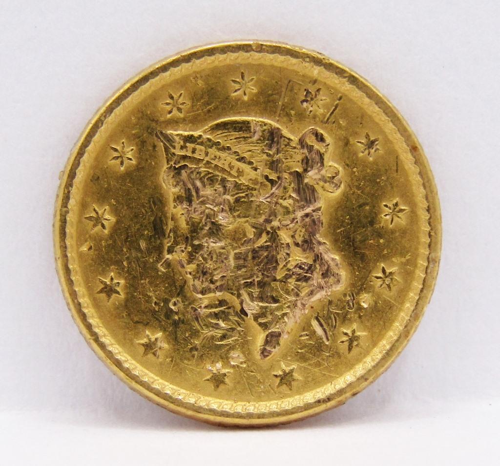 1851 ONE DOLLAR GOLD LIBERTY - DAMAGED (1 of 2)