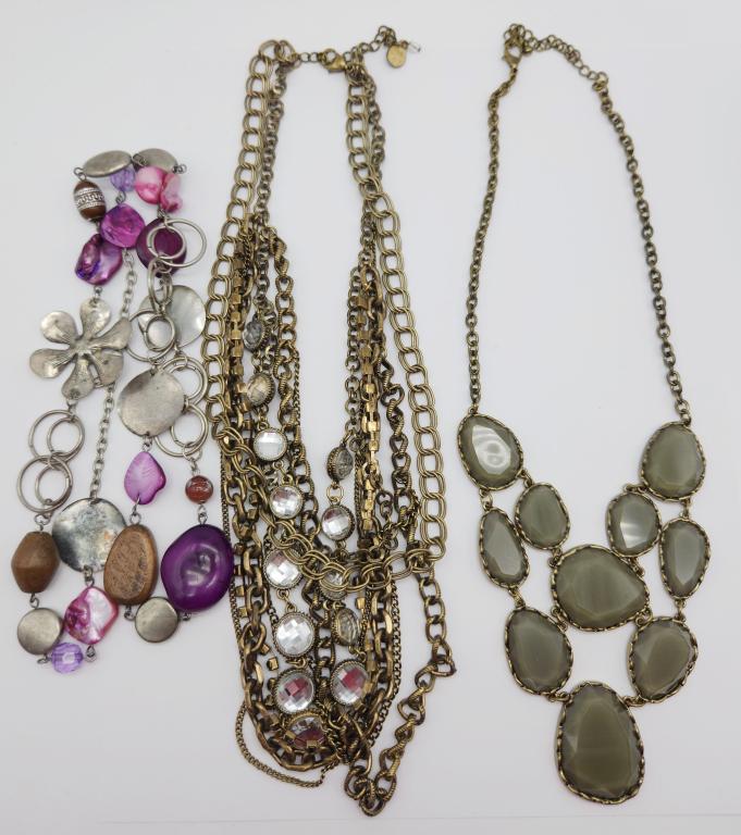 3-FASHION NECKLACES-LUCITE-RHINESTONES & BEADS: REGISTER TO BID TODAY!