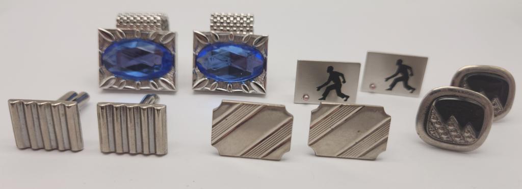 5-PAIRS OF VTG MEN'S SILVER TONED CUFF LINKS (1 of 3)