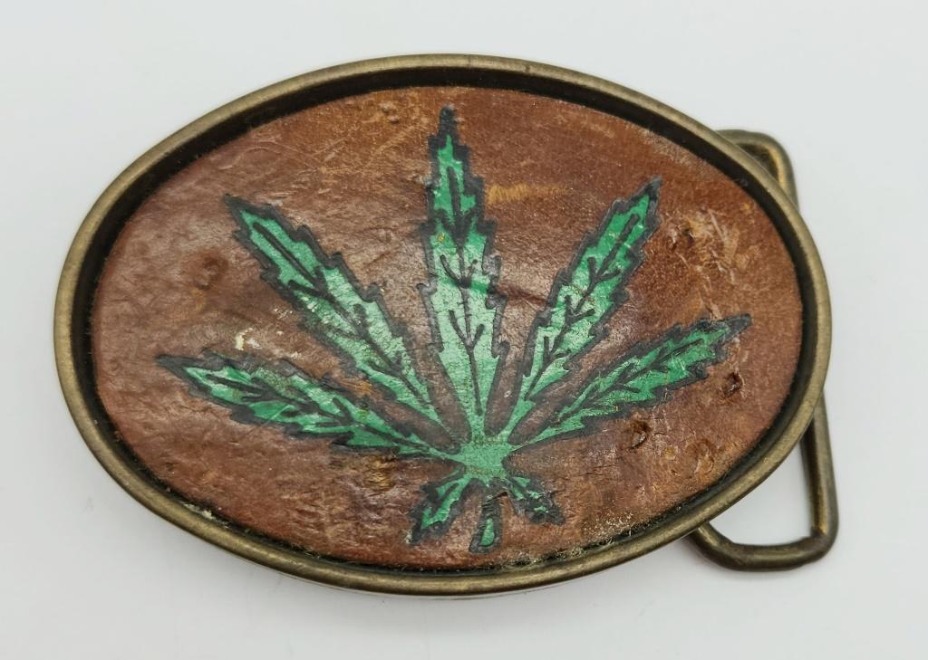 SOLID BRASS CANABIS CORK MEN'S BELT BUCKLE (1 of 3)