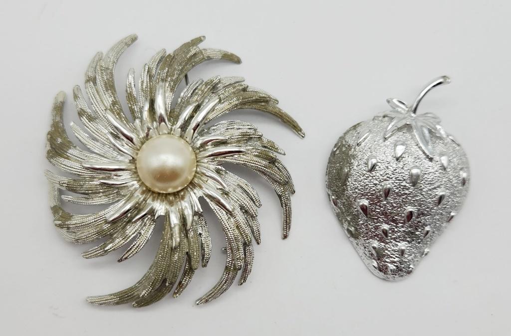 2-VTG SARAH COVENTRY BROOCHES: (1)STRAWBERRY: (1)WHISP WITH CRÈME LUCITE CENTER
