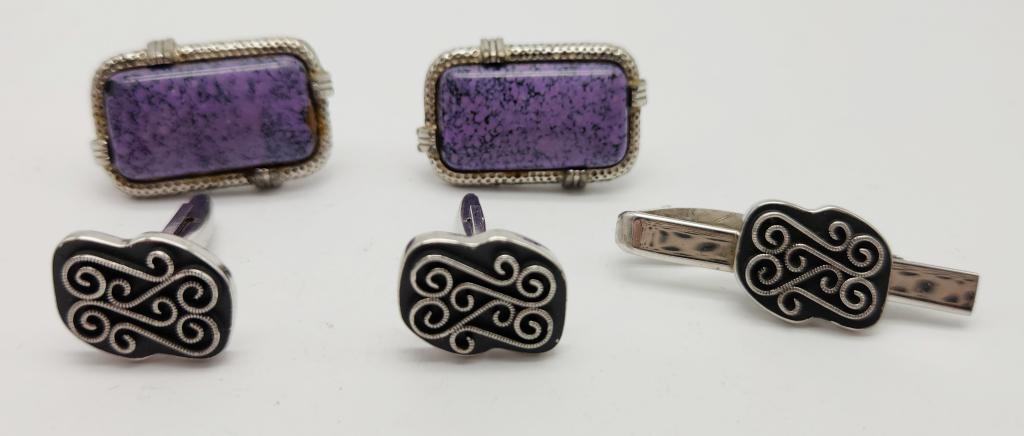 SET! VTG SILVER TONED MEN'S PAIR OF CUFF LINKS (1 of 2)