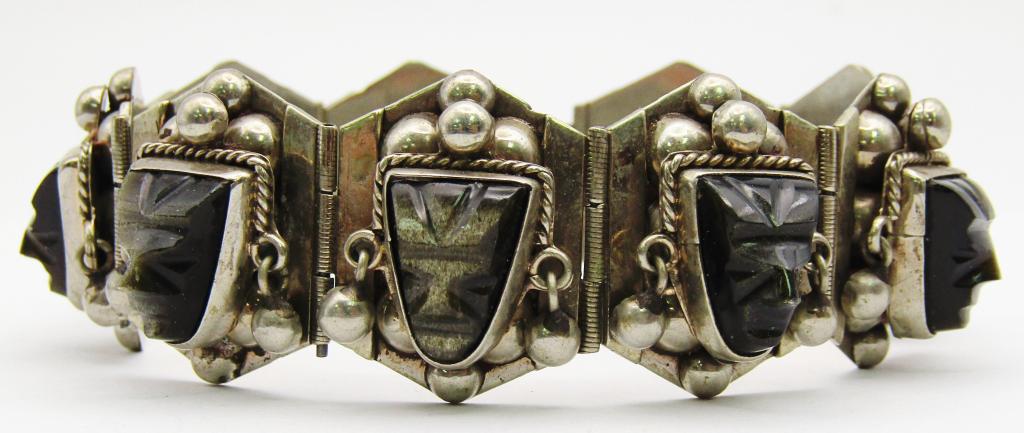MEXICO STERLING PANEL BRACELET WITH CARVED (1 of 6)