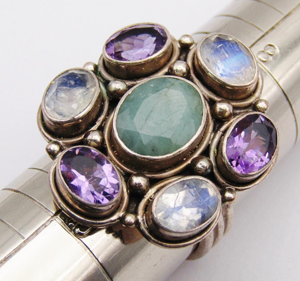 NB INDIA STERLING RING WITH MULTI COLORED STONES (1 of 6)