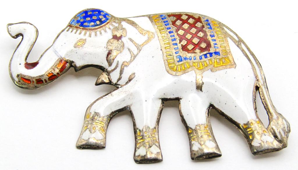 SIAM STERLING ELEPHANT BROOCH WITH ENAMEL: DESIGN-TOTAL 6 DWT
