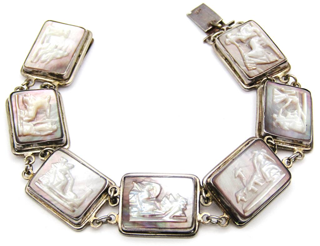 VINTAGE STERLING PANEL CAMEO BRACELET (1 of 4)
