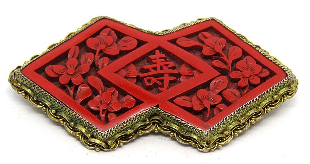 GOLD TONED SILVER ORIENTAL BROOCH WITH (1 of 3)