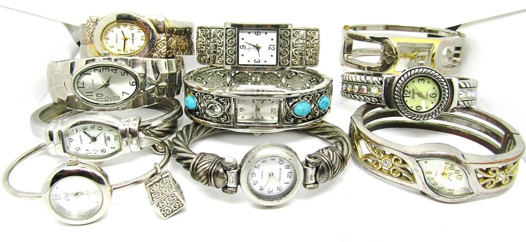(10) CUFF LADIES WRIST WATCHES SILVER TONED (1 of 7)