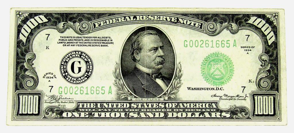 1934 $1000 FEDERAL RESERVE NOTE (1 of 2)