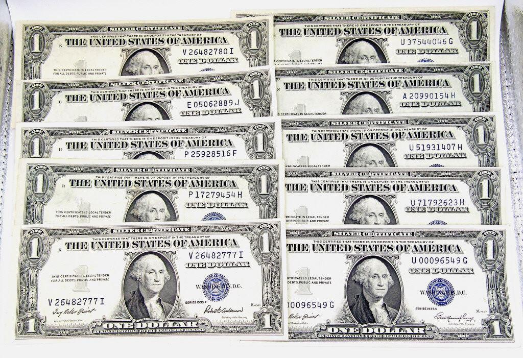 (10) 1935 AU/CU $1 SILVER CERTIFICATES (1 of 2)
