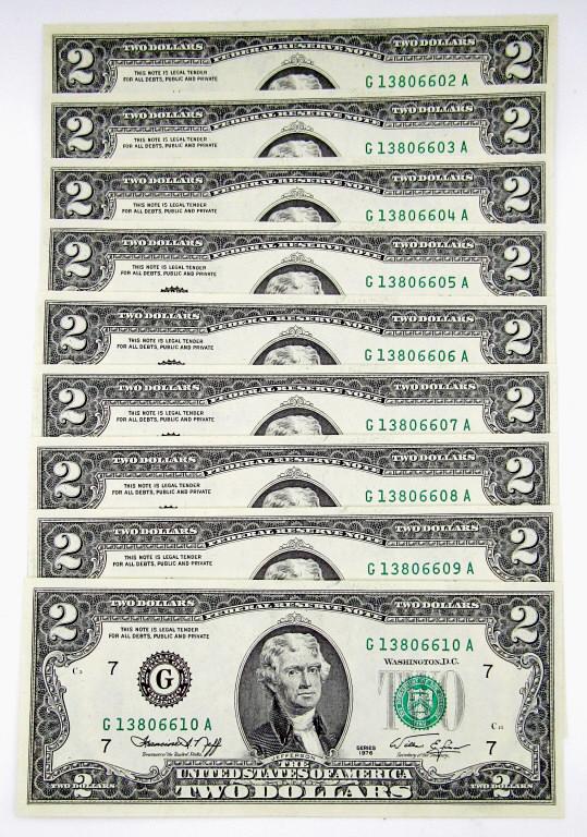 (9) 1976 CU "CONSECUTIVE #" FRN LOT (1 of 4)