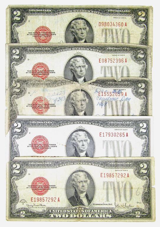 (5) 1928 $2 RED SEAL FEDERAL RSV NOTE (1 of 2)