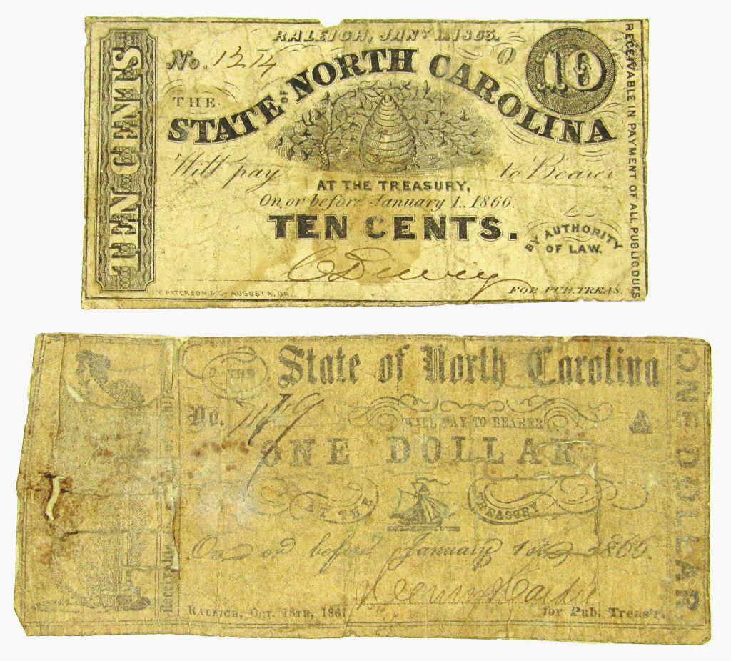 (2) STATE of NORTH CAROLINA 10c & $1 (1 of 2)