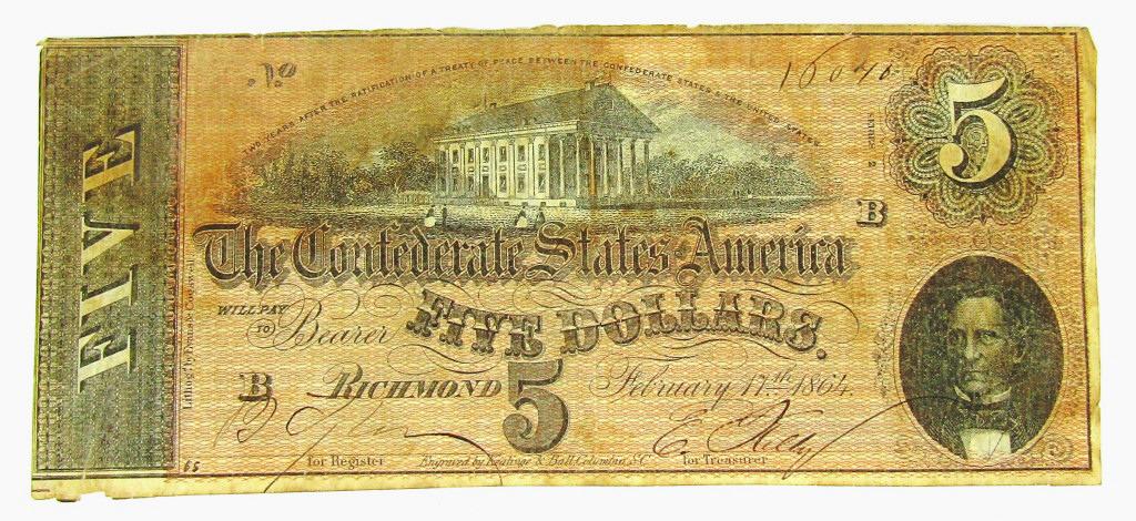 1864 $5 CONFEDERATE STATES of AMERICA (1 of 2)