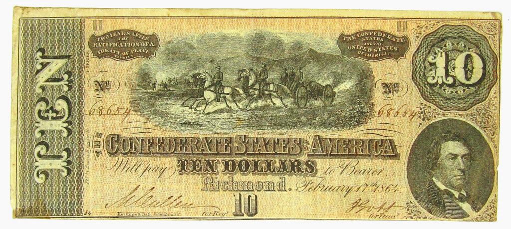 1864 $10 CONFEDERATE STATES of AMERICA (1 of 2)