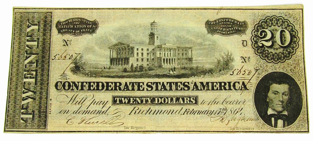 1864 $20 CONFEDERATE STATES of AMERICA (1 of 2)