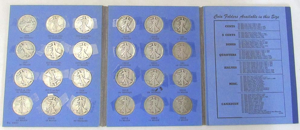 (35) WALKING LIBERTY HALF DOLLARS 1916-1936: INCLUDES SOME KEY DATES - CIRC CONDITION in TAPED in ALBUM