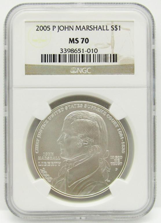 2005P JOHN MARSHALL SILVER COMM NGC MS70: COMMEMORATIVE SILVER DOLLAR