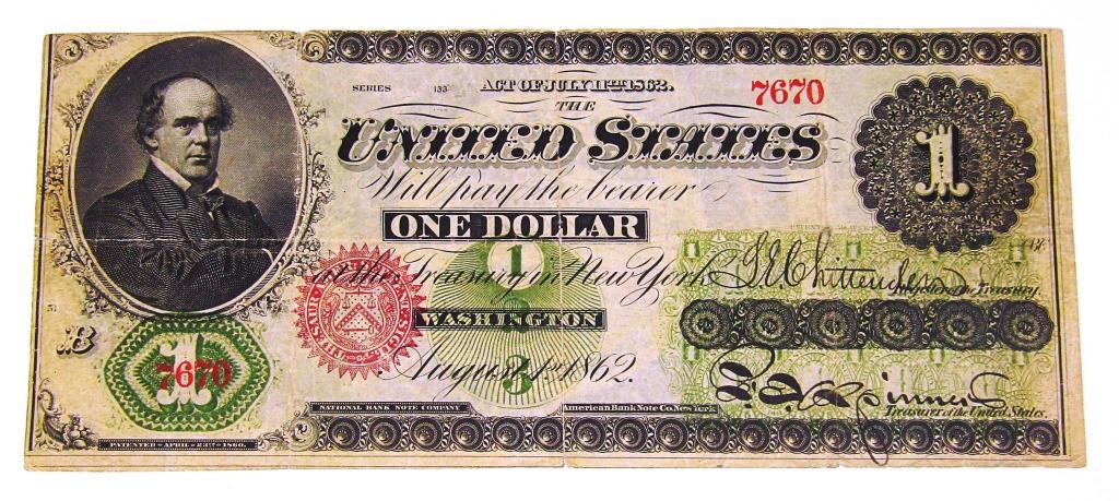 1862 $1 LEGAL TENDER NOTE - LARGE SIZE NOTE (1 of 2)