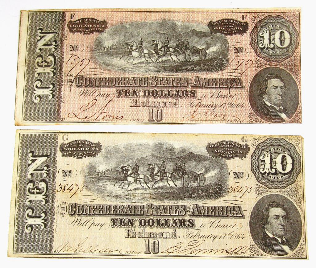 (2) 1864 $10 CONFEDERATE STATES of AMERICA (1 of 2)
