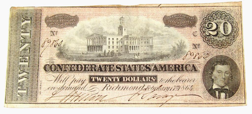 1864 $20 CONFEDERATE STATES of AMERICA: NICE CONDITION - RICHMOND VA