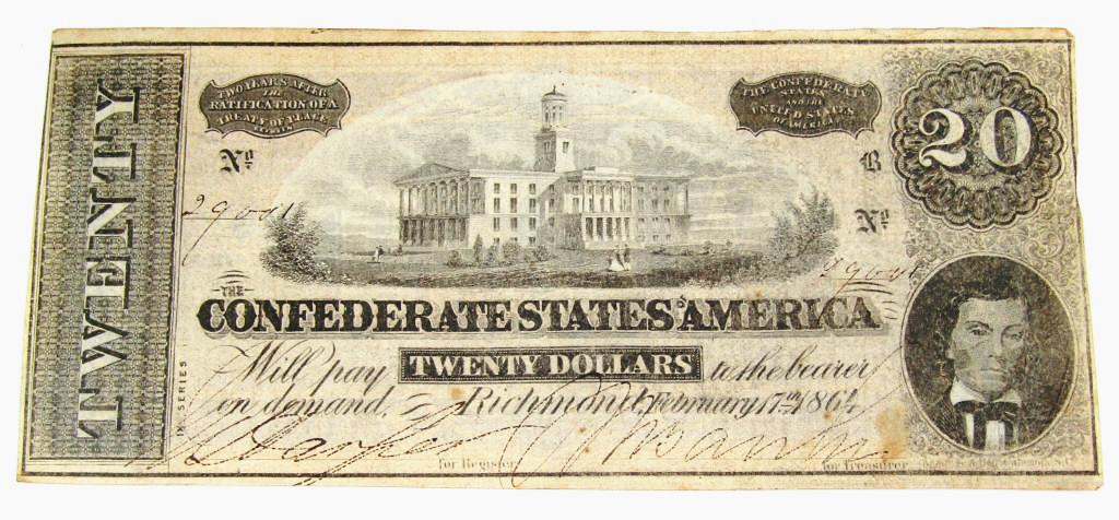 1864 $20 CONFEDERATE STATES of AMERICA: NICE CONDITION - RICHMOND VA