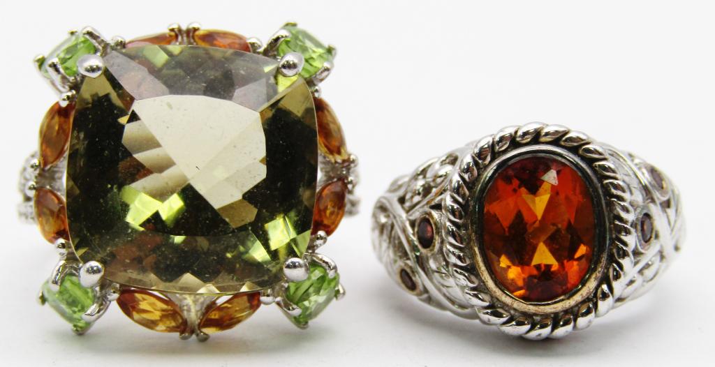 2-STERLING COCKTAIL RINGS WITH ORANGE STONES (1 of 8)