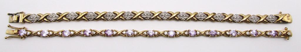 2-STERLING GOLD TONED TENNIS BRACELETS WITH (1 of 5)