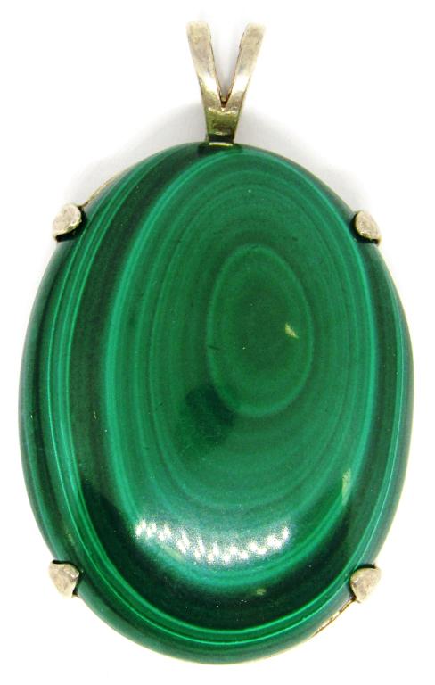 STERLING OVAL PENDANT WITH LARGE MALACHITE (1 of 4)