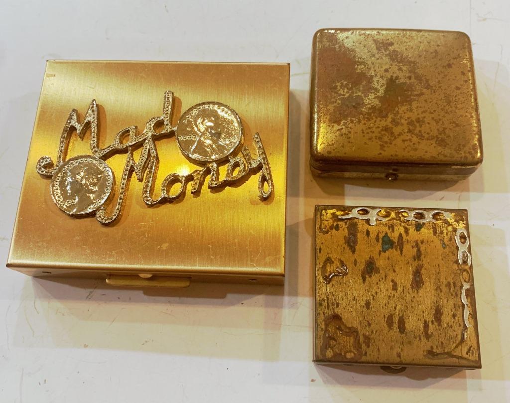 MAKE UP COMPACT, PILL HOLDER 3 PIECE LOT: GOLD TONE
