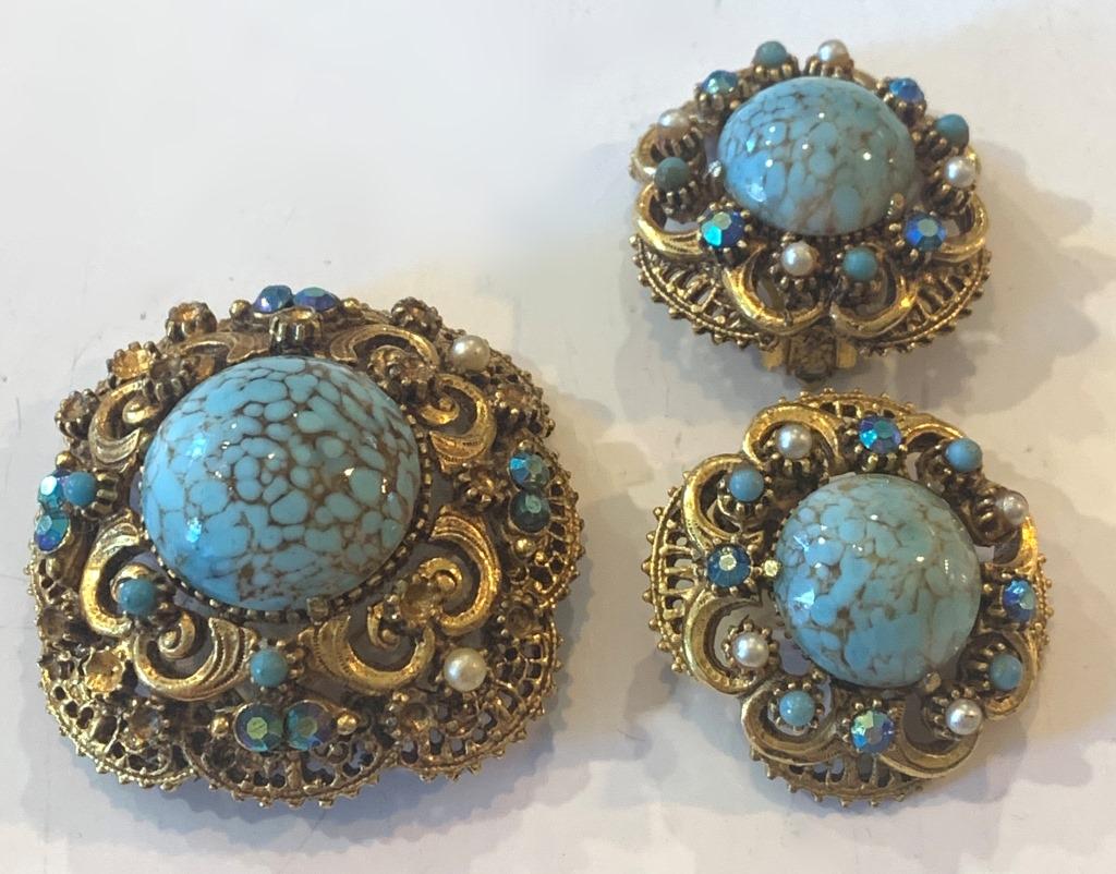 FLORENZA BROOCH & EARRINGS SET--- (1 of 4)