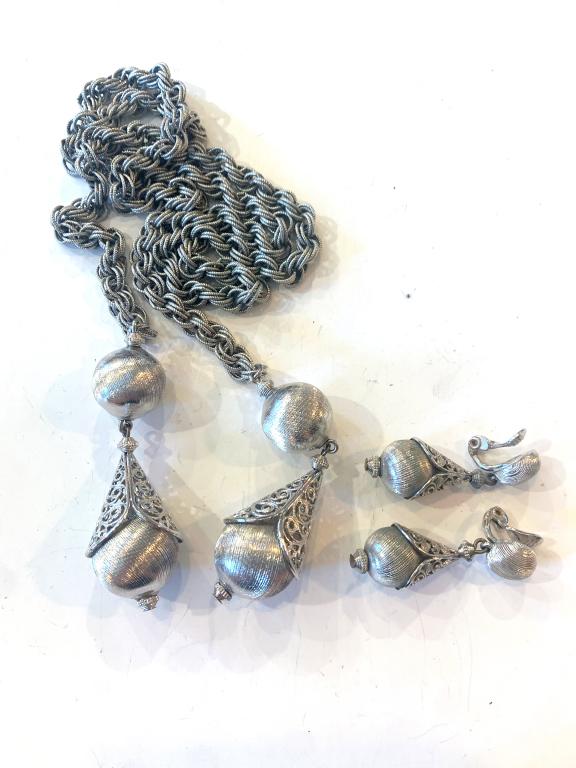 MONET SET W/ CLIP EARRINGS: SILVER TONE
