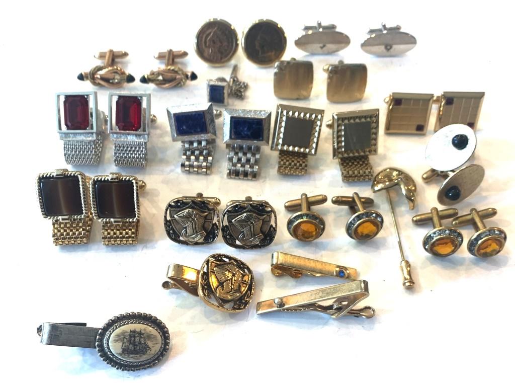 HUGE LOT OF CUFF LINKS & TIE CLIPS (1 of 2)
