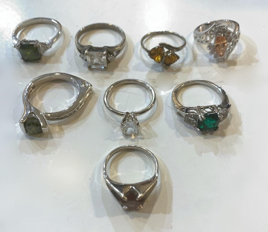 8 WOMENS RINGS SILVER TONE (1 of 2)